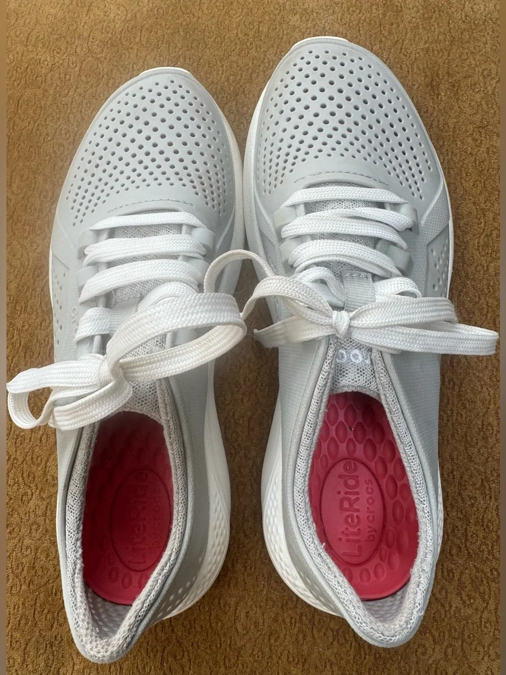 CROCS Lite Ride Pacer Lace Up Women's Sz 9 Gray Water Sneakers with Pink Insole